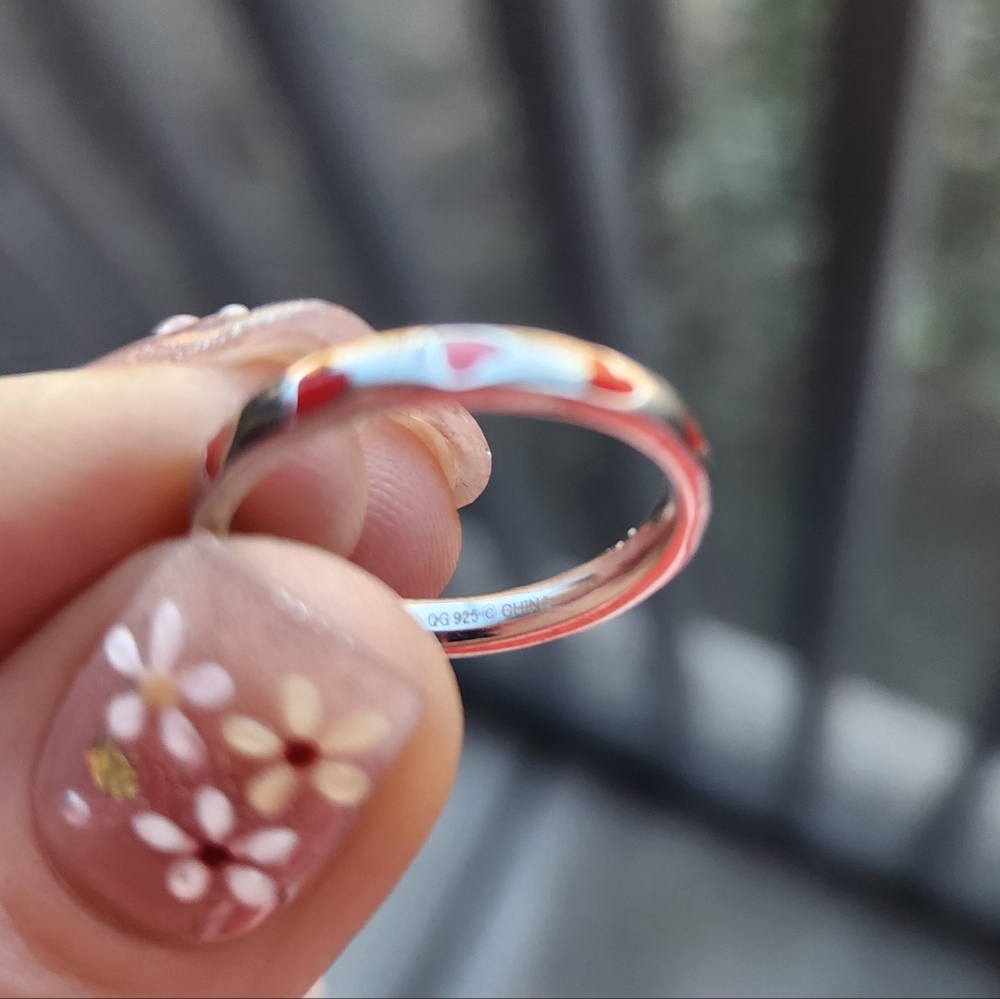 Handmade Sterling Silver 925 Red Enamel Infinity Hearts Band Ring Sz 6 - Picture 4 of 6